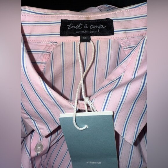 NWT Tox Tout A Coup Striped Cut Out Button Down Shirt size XS - Picture 3 of 14